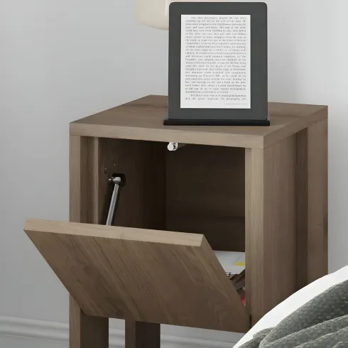 Comodino Camera da Letto Anta a Ribalta Salvaspazio Effetto Noce