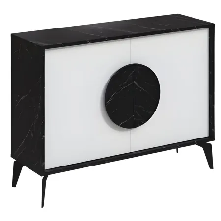 Madia Soggiorno Moderna 110 cm Bianco Nero Effetto Marmo Piedini