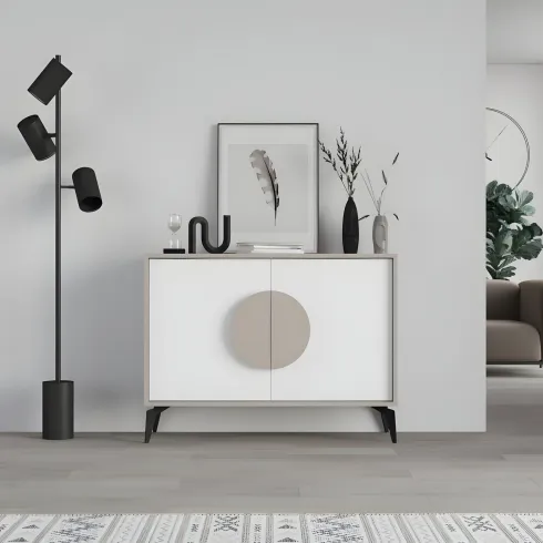 Madia Soggiorno Moderna 110 cm Tortora Ante Bianco Piedini Salvaspazio
