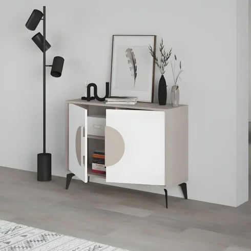 Madia Soggiorno Moderna 110 cm Tortora Ante Bianco Piedini Salvaspazio