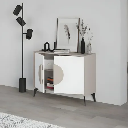 Madia Soggiorno Moderna 110 cm Tortora Ante Bianco Piedini Salvaspazio