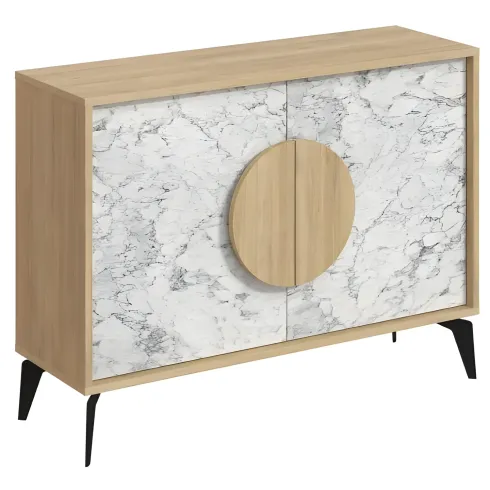 Madia Soggiorno Moderna 110 cm Rovere Bianco Effetto Marmo Piedini