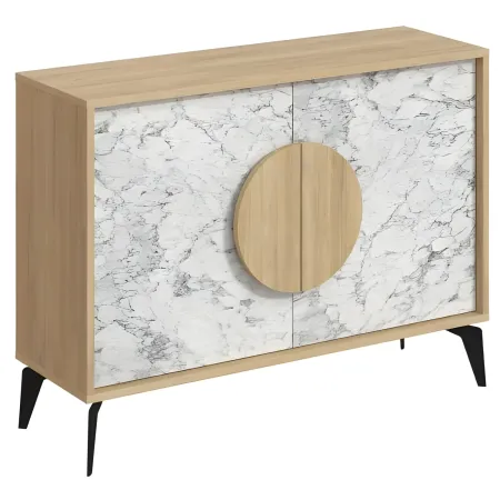 Madia Soggiorno Moderna 110 cm Rovere Bianco Effetto Marmo Piedini