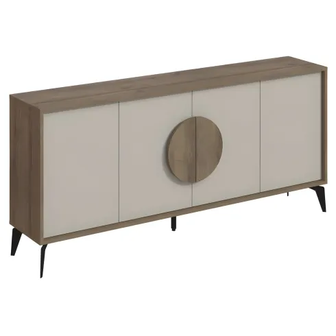 Madia Soggiorno Moderna 180 cm 4 Ante Beige Struttura Noce Piedini