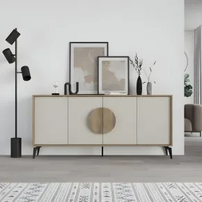 Madia Soggiorno Moderna 180 cm 4 Ante Beige Struttura Noce Piedini 2
