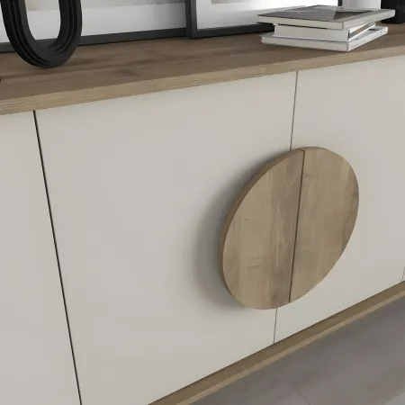 Madia Soggiorno Moderna 180 cm 4 Ante Beige Struttura Noce Piedini