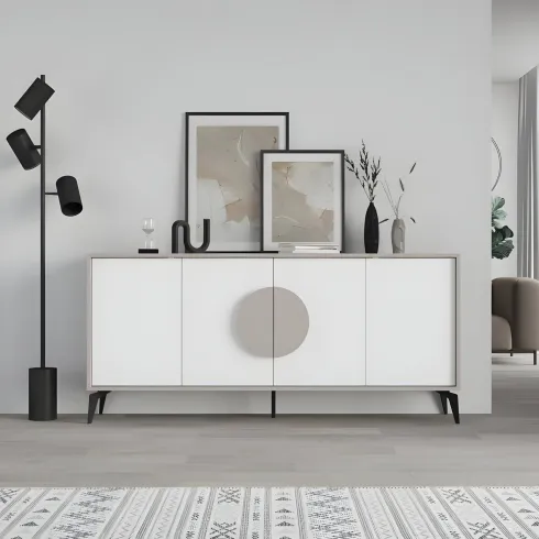 Madia Soggiorno Moderna 180 cm 4 Ante Bianco Tortora Moderno Piedini