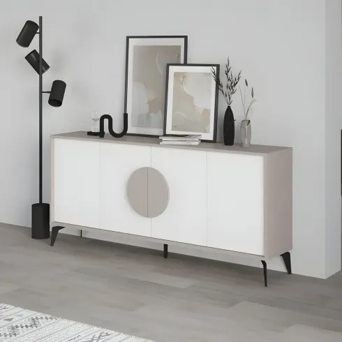 Madia Soggiorno Moderna 180 cm 4 Ante Bianco Tortora Moderno Piedini
