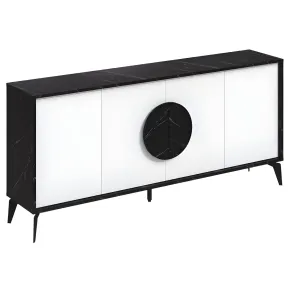 Madia Soggiorno Moderna 180 cm 4 Ante Bianco Nero Effetto Marmo Moderno