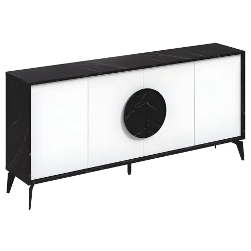 Madia Soggiorno Moderna 180 cm 4 Ante Bianco Nero Effetto Marmo Moderno