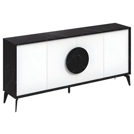 Madia Soggiorno Moderna 180 cm 4 Ante Bianco Nero Effetto Marmo Moderno