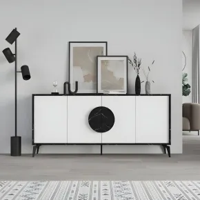 Madia Soggiorno Moderna 180 cm 4 Ante Bianco Nero Effetto Marmo Moderno 2