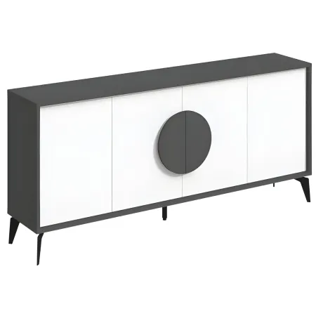 Madia Soggiorno Moderna 180 cm 4 Ante Bianco Antracite Moderno Piedini