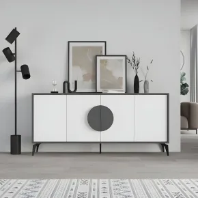 Madia Soggiorno Moderna 180 cm 4 Ante Bianco Antracite Moderno Piedini 2