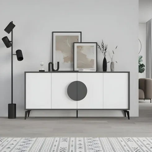 Madia Soggiorno Moderna 180 cm 4 Ante Bianco Antracite Moderno Piedini