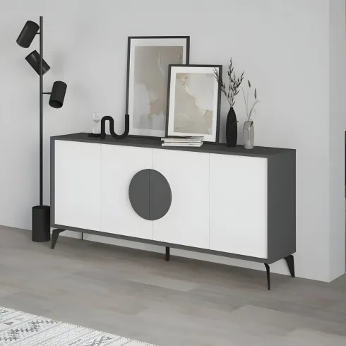 Madia Soggiorno Moderna 180 cm 4 Ante Bianco Antracite Moderno Piedini