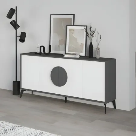 Madia Soggiorno Moderna 180 cm 4 Ante Bianco Antracite Moderno Piedini