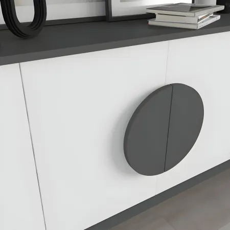 Madia Soggiorno Moderna 180 cm 4 Ante Bianco Antracite Moderno Piedini