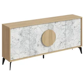 Madia Soggiorno Moderna 180 cm Rovere 4 Ante Effetto Marmo Piedini
