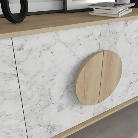 Madia Soggiorno Moderna 180 cm Rovere 4 Ante Effetto Marmo Piedini