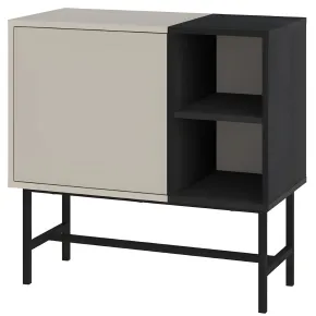 Mobile Soggiorno Moderno Basso 1 Anta Beige Nero 2 Vani a Giorno