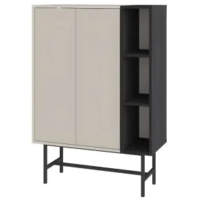 Mobile Soggiorno Moderno Alto con 2 Ante Beige Nero 3 Vani a Giorno