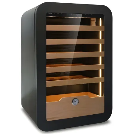 Cantinetta Vino 36 Bottiglie 5 Ripiani in Legno Classe G Nero Luci LED