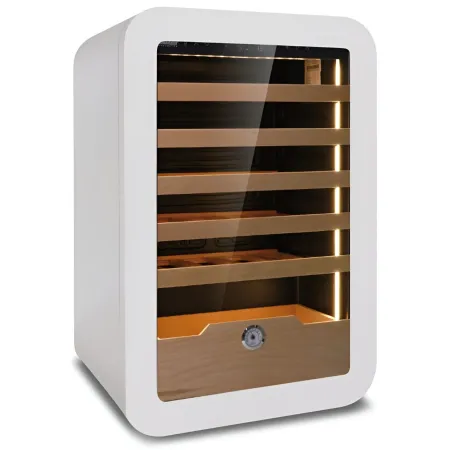 Cantinetta Vino 36 Bottiglie 5 Ripiani in Legno Classe G Bianco LED