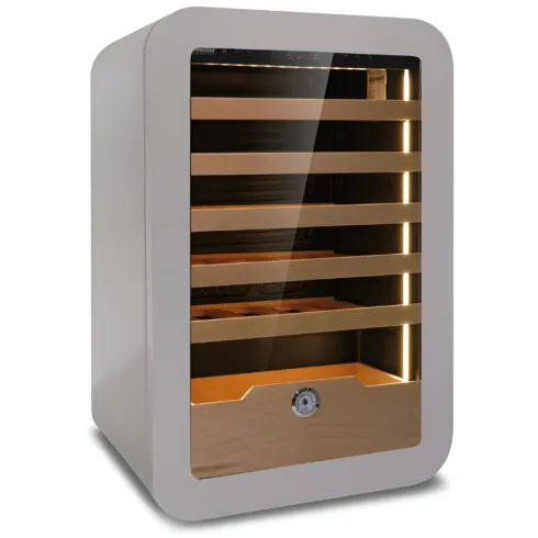 Cantinetta Vino 36 Bottiglie 5 Ripiani in Legno Classe G Grigio LED