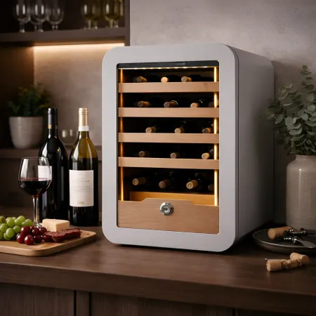Cantinetta Vino 36 Bottiglie 5 Ripiani in Legno Classe G Grigio LED