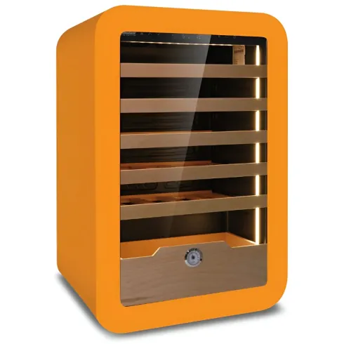 Cantinetta Vino 36 Bottiglie 5 Ripiani in Legno Classe G Arancione LED