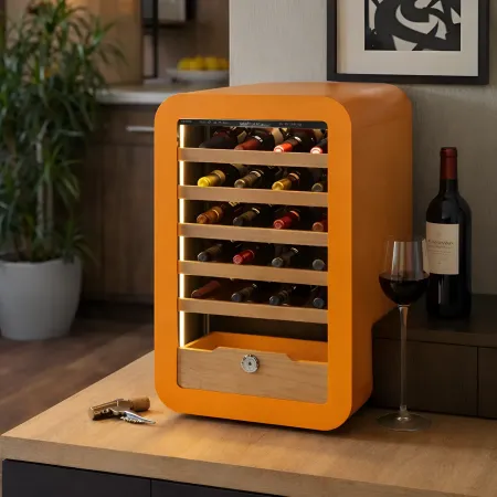 Cantinetta Vino 36 Bottiglie 5 Ripiani in Legno Classe G Arancione LED