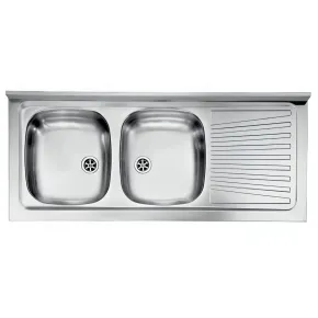 Lavello 2 Vasche con Gocciolatoio Destro Inox da Appoggio 120x50 cm