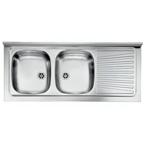 Lavello 2 Vasche con Gocciolatoio Destro Inox da Appoggio 120x50 cm