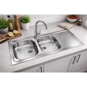 Lavello 2 Vasche con Gocciolatoio Destro Inox da Appoggio 120x50 cm 2