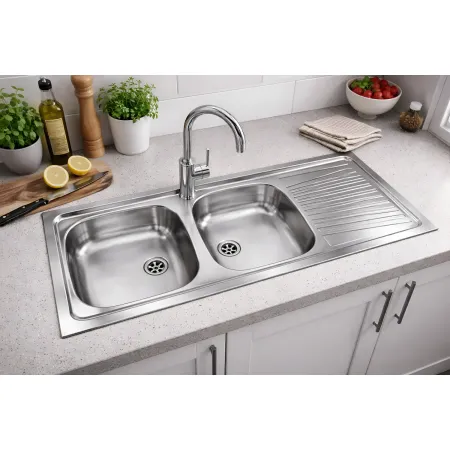 Lavello 2 Vasche con Gocciolatoio Destro Inox da Appoggio 120x50 cm
