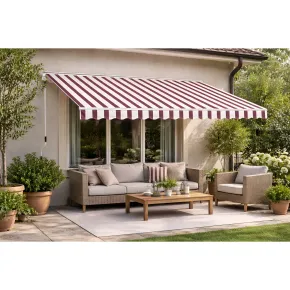 Tenda da Sole 400x250 Rigata Bordeaux Crema Barra Quadra Avvolgibile 2