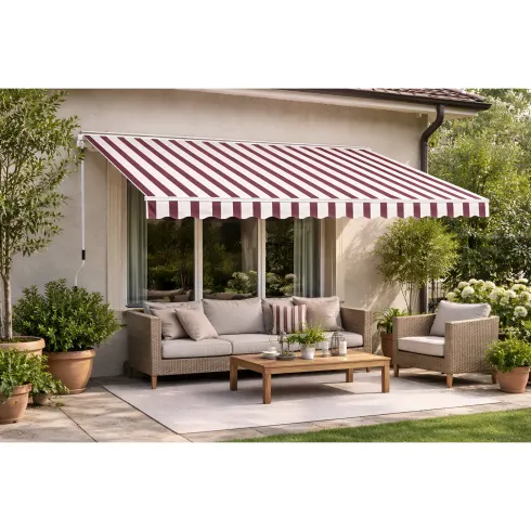 Tenda da Sole 400x250 Rigata Bordeaux Crema Barra Quadra Avvolgibile