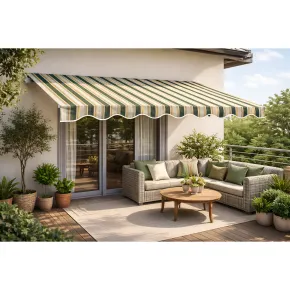Tenda da Sole 200x150 Rigata Verde Bianco Barra Quadra Avvolgibile 2