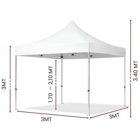 Gazebo da Giardino 3x3 Fisarmonica Altezza Regolabile Bianco Sacca
