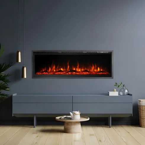 Camino Elettrico a Incasso Frontale 1500 W Effetto Fiamma Colorata 3D