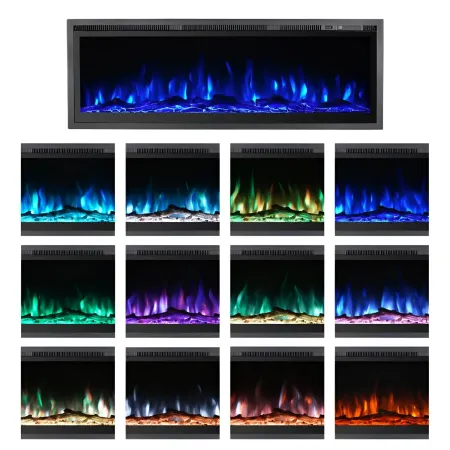 Camino Elettrico a Incasso Frontale 1500 W Effetto Fiamma Colorata 3D