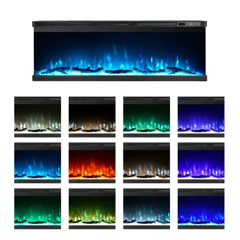 Camino Elettrico a Incasso 3 Lati 1500 W Effetto Fiamma Colorata 3D