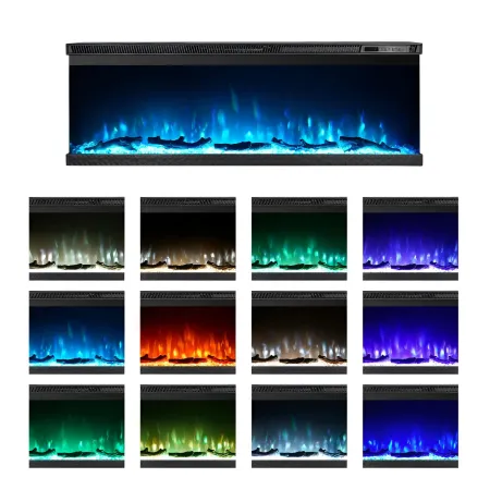 Camino Elettrico a Incasso 3 Lati 1500 W Effetto Fiamma Colorata 3D