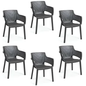 Set 6 Sedie da Esterno Keter Grafite Impilabili Resistenti UV Moderne