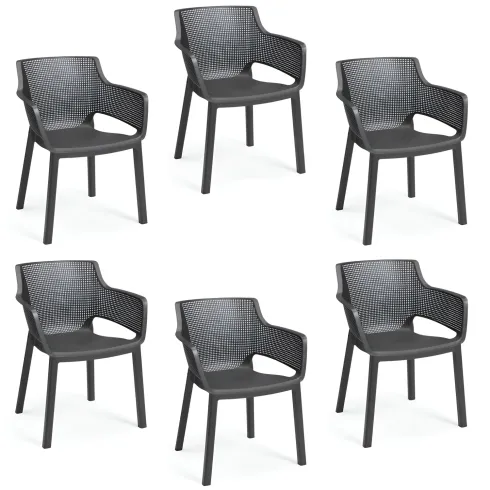 Set 6 Sedie da Esterno Keter Grafite Impilabili Resistenti UV Moderne