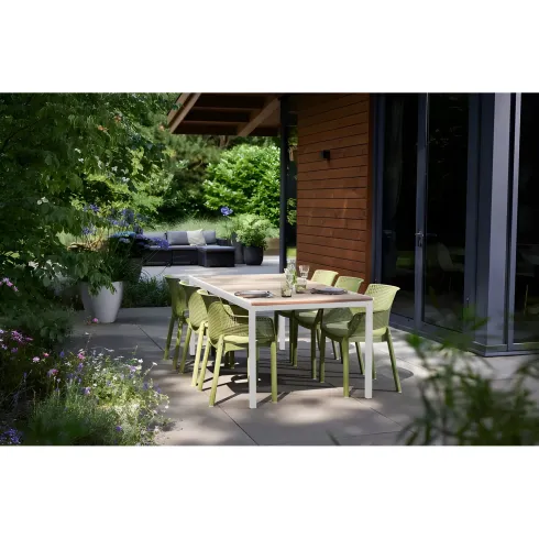 Tavolo da Giardino 200x93 cm Bianco Rettangolare Resina Effetto Legno