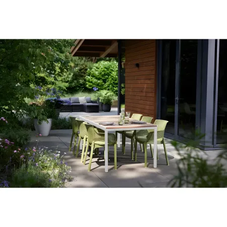Tavolo da Giardino 200x93 cm Bianco Rettangolare Resina Effetto Legno