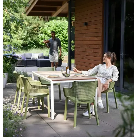 Tavolo da Giardino 200x93 cm Bianco Rettangolare Resina Effetto Legno