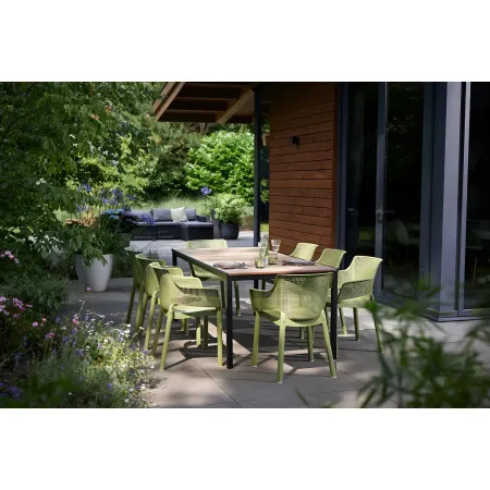 Tavolo da Giardino 159x95 cm Grafite Rettangolare Effetto Legno Metallo